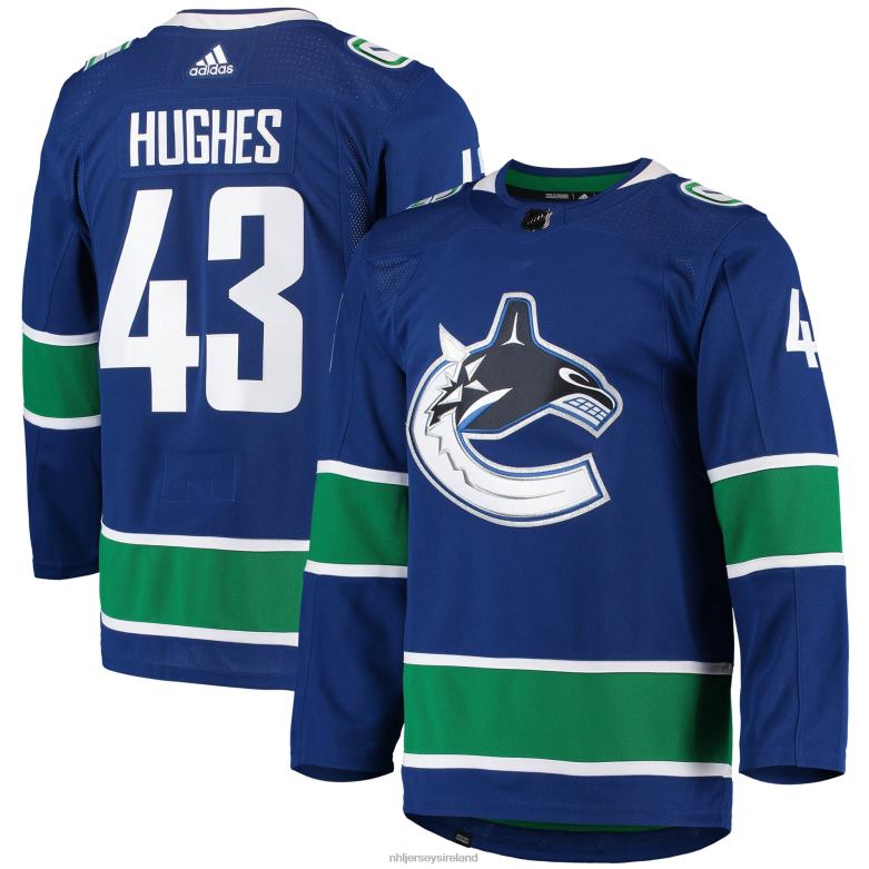 NHL Men Vancouver Canucks Quinn Hughes Adidas Blue Home Authentic Pro Player Jersey D002V740 Clothing