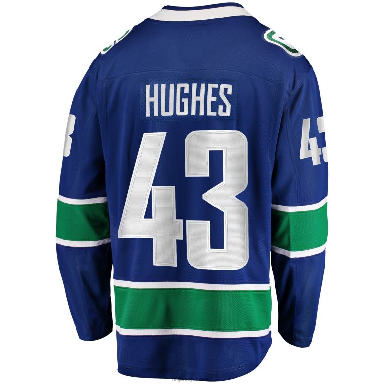 NHL Men Vancouver Canucks Quinn Hughes Fanatics Branded Blue Home Premier Breakaway Player Jersey D002V872 Clothing