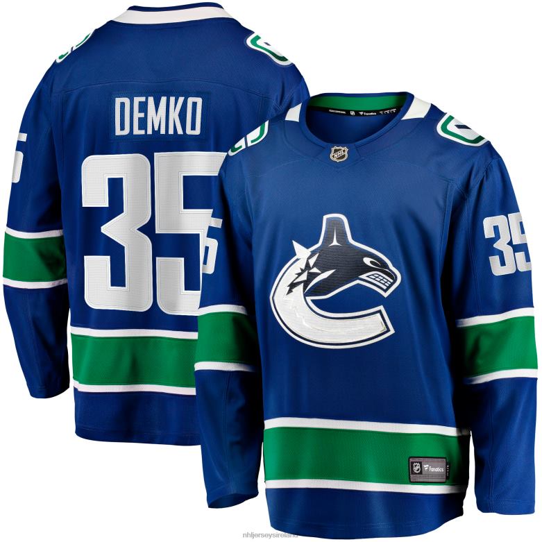 NHL Men Vancouver Canucks Thatcher Demko Fanatics Branded Blue Home Breakaway Jersey D002V1862 Clothing