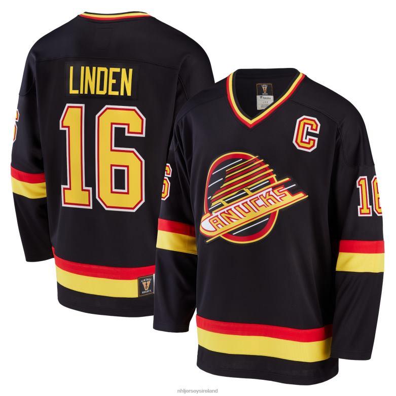 NHL Men Vancouver Canucks Trevor Linden Fanatics Branded Black Breakaway Retired Player Jersey D002V713 Clothing