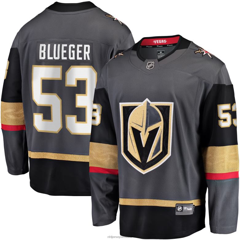NHL Men Vegas Golden Knights Teddy Blueger Fanatics Branded Gray Home Breakaway Jersey D002V2033 Clothing