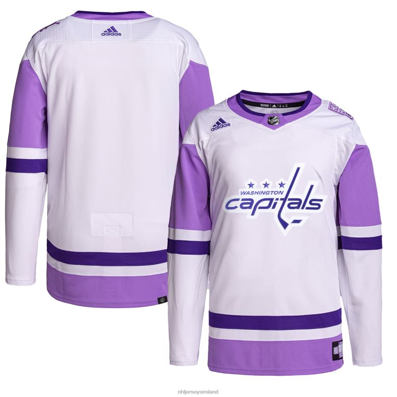 NHL Men Washington Capitals Adidas White/Purple Hockey Fights Cancer Primegreen Authentic Blank Practice Jersey D002V1203 Clothing