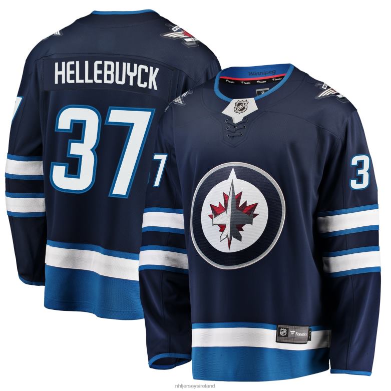 NHL Men Winnipeg Jets Connor Hellebuyck Fanatics Branded Navy Breakaway Replica Jersey D002V2017 Clothing