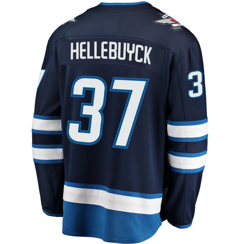 NHL Men Winnipeg Jets Connor Hellebuyck Fanatics Branded Navy Breakaway Replica Jersey D002V2017 Clothing