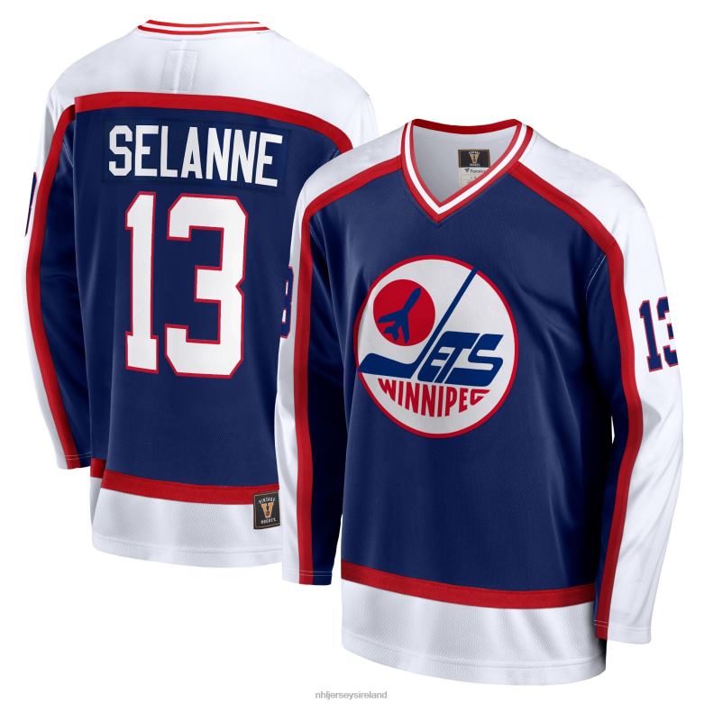 NHL Men Winnipeg Jets Teemu Selanne Fanatics Branded Navy Breakaway Retired Player Jersey D002V447 Clothing
