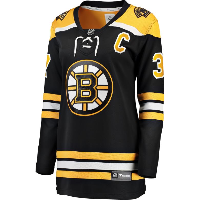 NHL Women Boston Bruins Patrice Bergeron Fanatics Branded Black Captain Patch Home Breakaway Jersey D002V169 Clothing