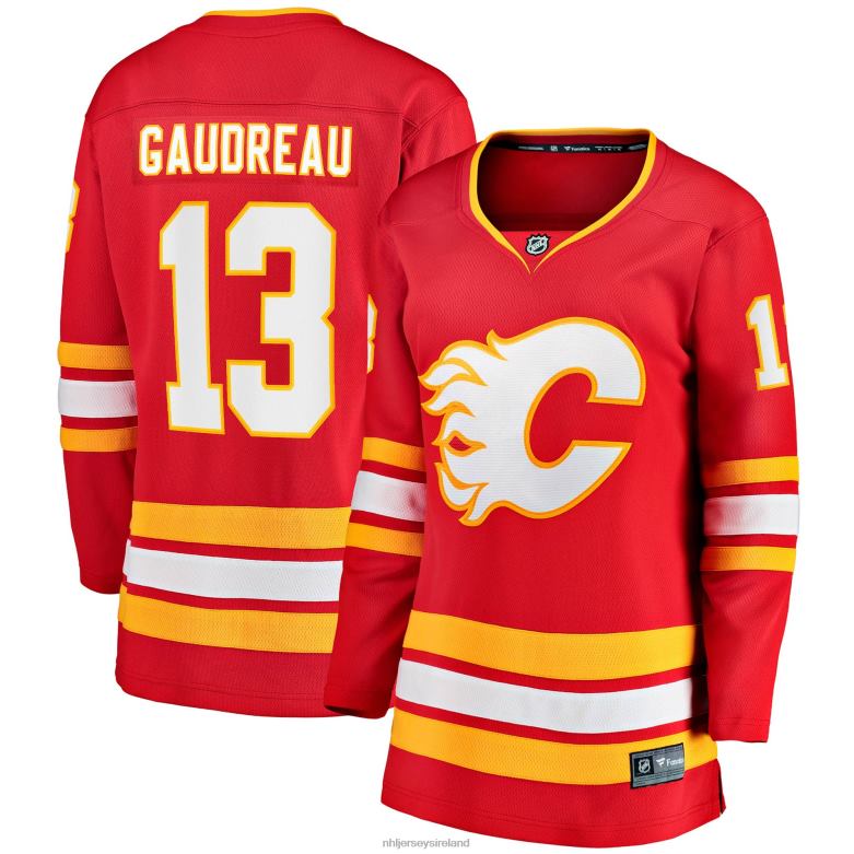 NHL Women Calgary Flames Johnny Gaudreau Fanatics Branded Red 2020/21 Home Premier Breakaway Player Jersey D002V1434 Clothing