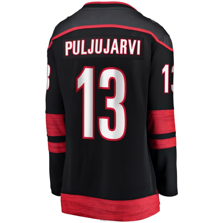 NHL Women Carolina Hurricanes Jesse Puljujarvi Fanatics Branded Black Home Breakaway Jersey D002V1796 Clothing