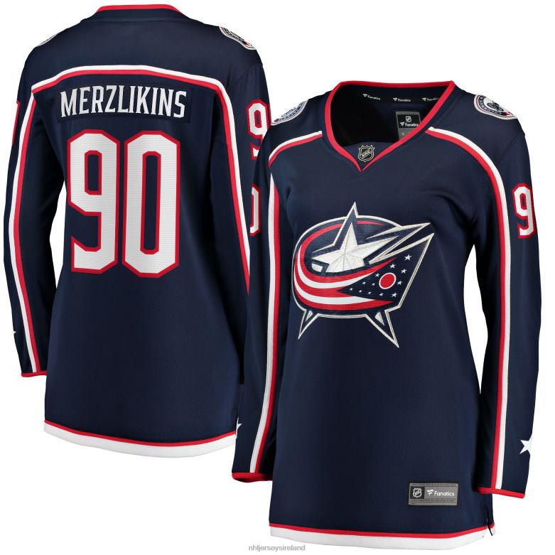 NHL Women Columbus Blue Jackets Elvis Merzlikins Fanatics Branded Navy Home Breakaway Jersey D002V1553 Clothing