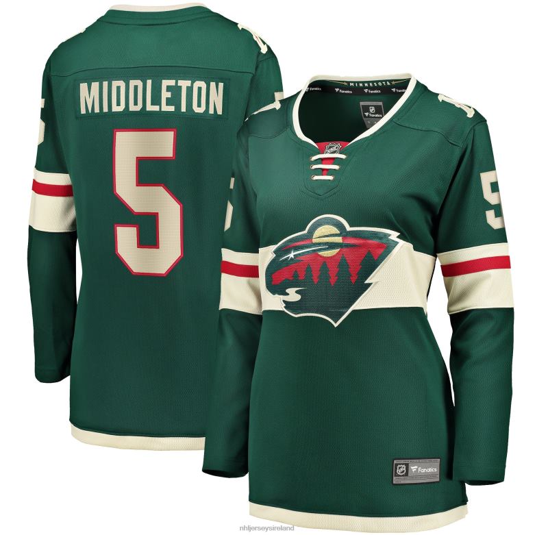 NHL Women Minnesota Wild Jake Middleton Fanatics Branded Green Home Breakaway Player Jersey D002V1653 Clothing