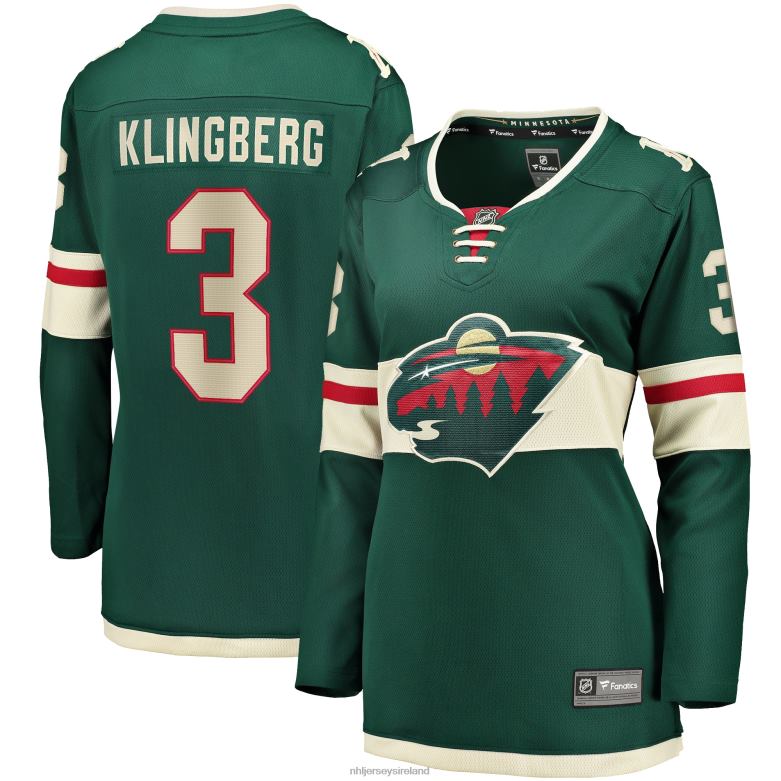 NHL Women Minnesota Wild John Klingberg Fanatics Branded Green Home Breakaway Jersey D002V1232 Clothing