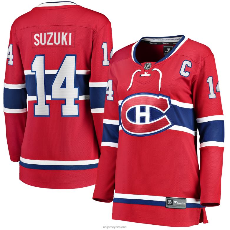 NHL Women Montreal Canadiens Nick Suzuki Fanatics Branded Red Home Captain Patch Breakaway Player Jersey D002V839 Clothing
