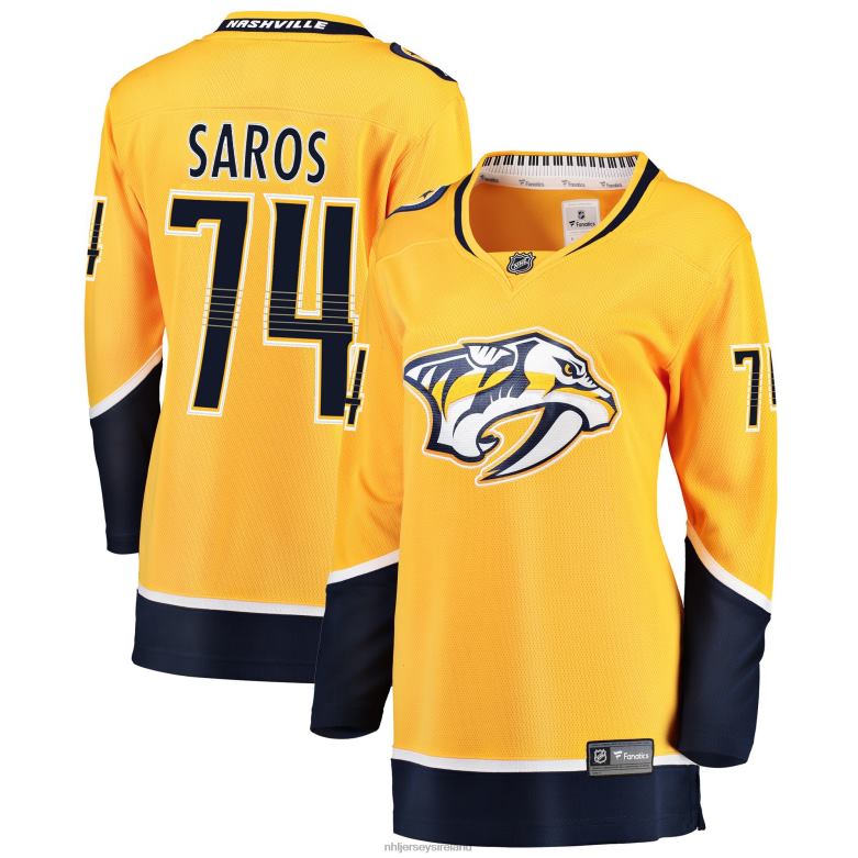 NHL Women Nashville Predators Juuse Saros Fanatics Branded Gold Breakaway Player Jersey D002V985 Clothing