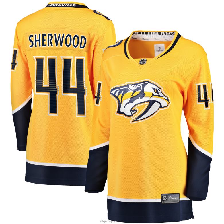 NHL Women Nashville Predators Kiefer Sherwood Fanatics Branded Gold Home Breakaway Player Jersey D002V1400 Clothing