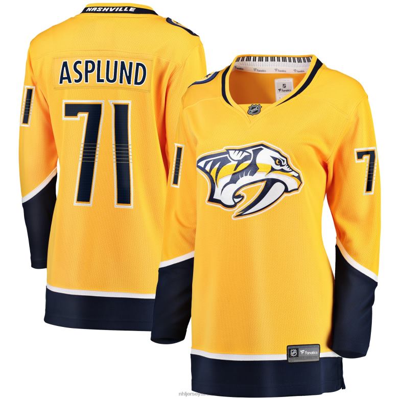 NHL Women Nashville Predators Rasmus Asplund Fanatics Branded Gold Home Breakaway Jersey D002V1971 Clothing