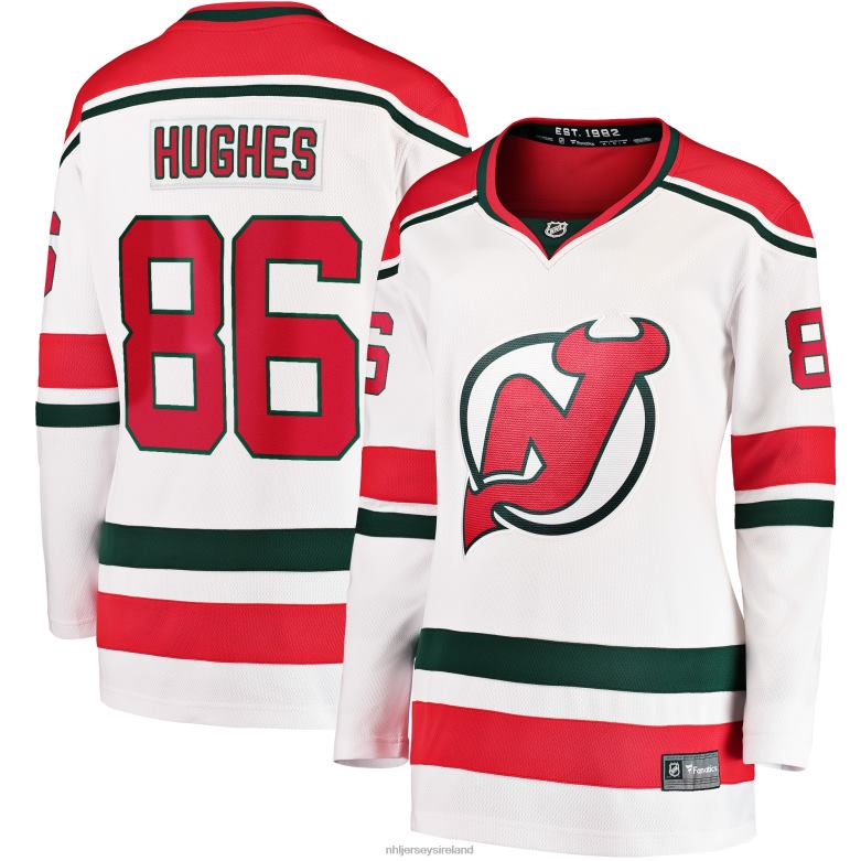 NHL Women New Jersey Devils Jack Hughes Fanatics Branded White 2022/23 Heritage Premier Breakaway Jersey D002V480 Clothing