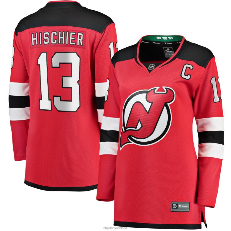 NHL Women New Jersey Devils Nico Hischier Fanatics Branded Red Home Premier Breakaway Player Jersey D002V318 Clothing