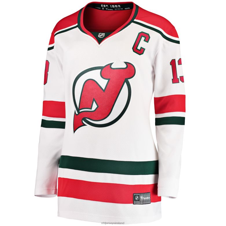 NHL Women New Jersey Devils Nico Hischier Fanatics Branded White 2022/23 Heritage Premier Breakaway Jersey D002V939 Clothing