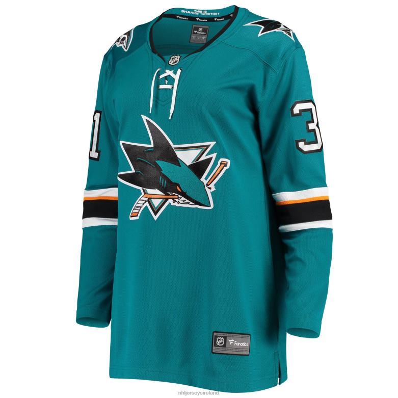 NHL Women San Jose Sharks Martin Jones Fanatics Branded Teal Breakaway Home Team Player Jersey D002V2300 Clothing