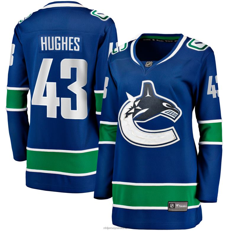 NHL Women Vancouver Canucks Quinn Hughes Fanatics Branded Blue Home Breakaway Jersey D002V1926 Clothing