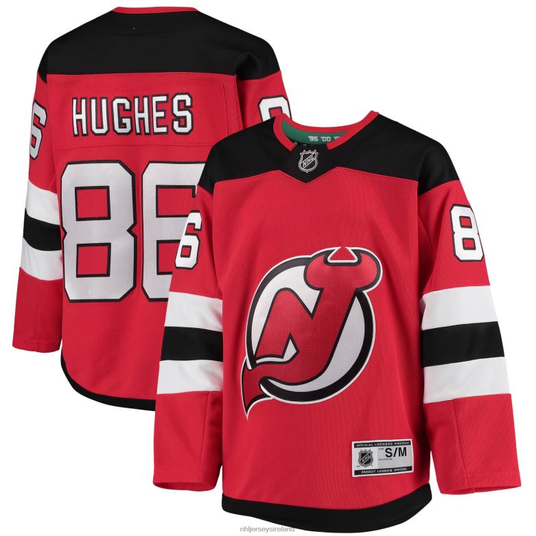 NHL Youth New Jersey Devils Jack Hughes Red Home Premier Player Jersey D002V4 Clothing