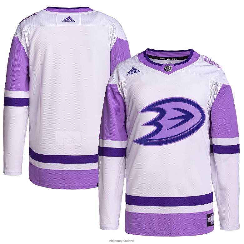 NHL Men Anaheim Ducks Adidas White/Purple Hockey Fights Cancer Primegreen Authentic Blank Practice Jersey D002V989 Clothing