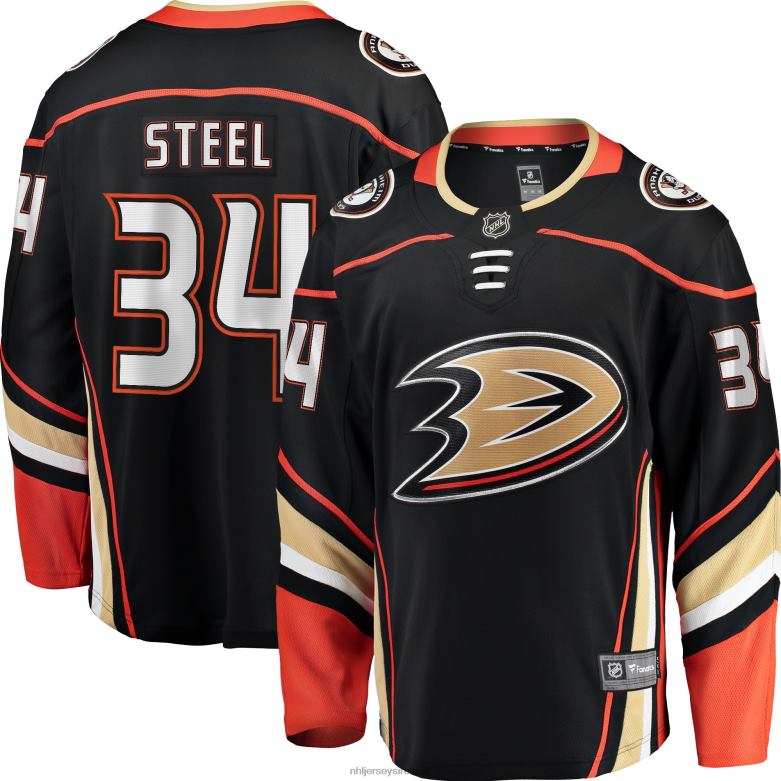 NHL Men Anaheim Ducks Sam Steel Fanatics Branded Black Team Color Breakaway Player Jersey D002V2224 Clothing