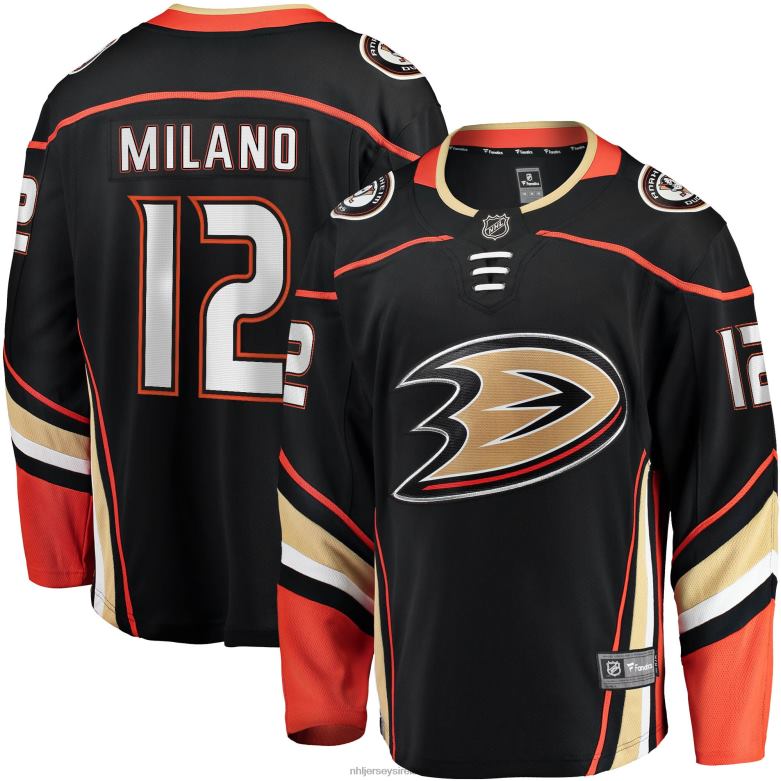 NHL Men Anaheim Ducks Sonny Milano Fanatics Branded Black Home Breakaway Player Jersey D002V2241 Clothing