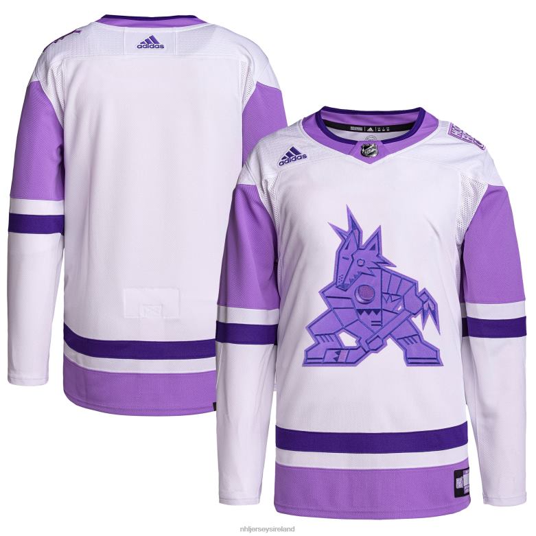 NHL Men Arizona Coyotes Adidas White/Purple Hockey Fights Cancer Primegreen Authentic Blank Practice Jersey D002V965 Clothing
