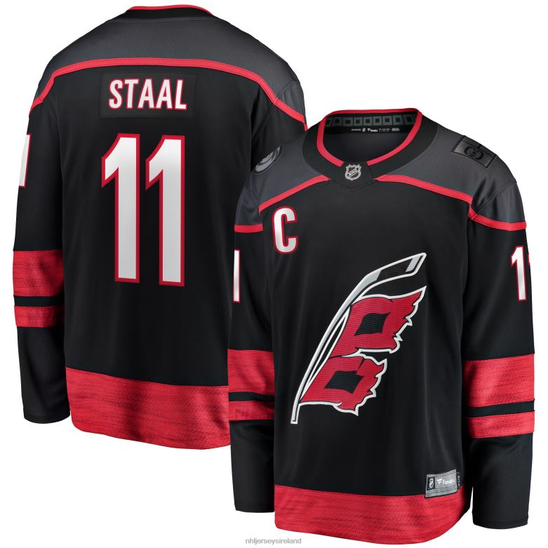NHL Men Carolina Hurricanes Jordan Staal Fanatics Branded Black Home Captain Patch Breakaway Player Jersey D002V493 Clothing