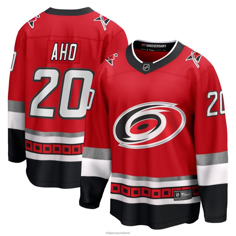 NHL Men Carolina Hurricanes Sebastian Aho Fanatics Branded Red 25Th Anniversary Premier Breakaway Player Jersey D002V1066 Clothing