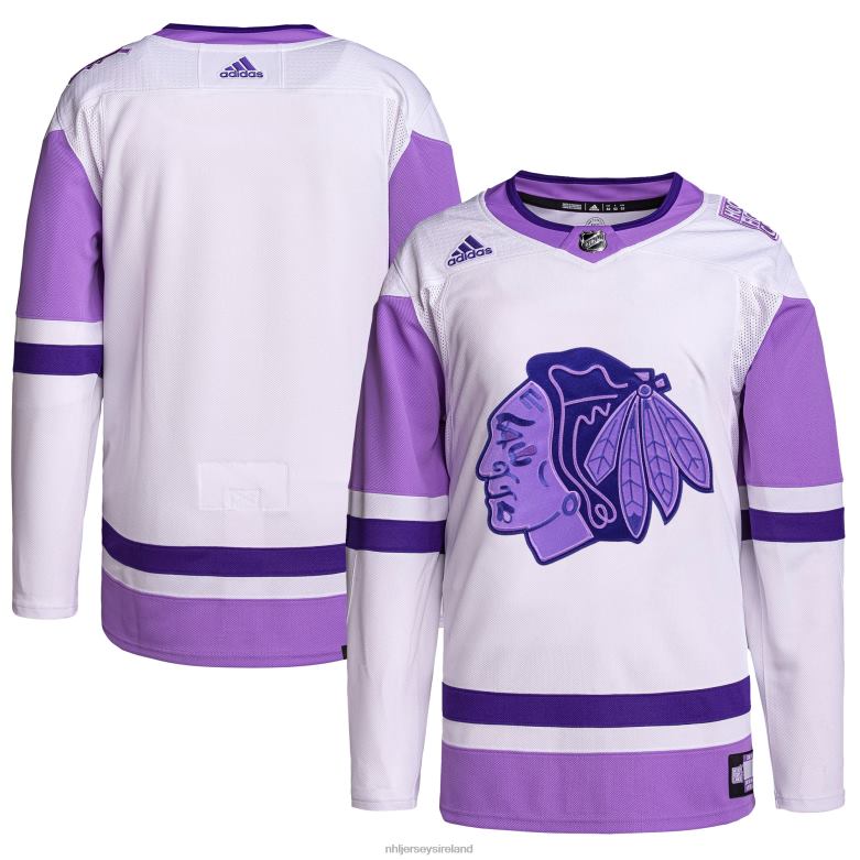 NHL Men Chicago Blackhawks Adidas White/Purple Hockey Fights Cancer Primegreen Authentic Blank Practice Jersey D002V686 Clothing