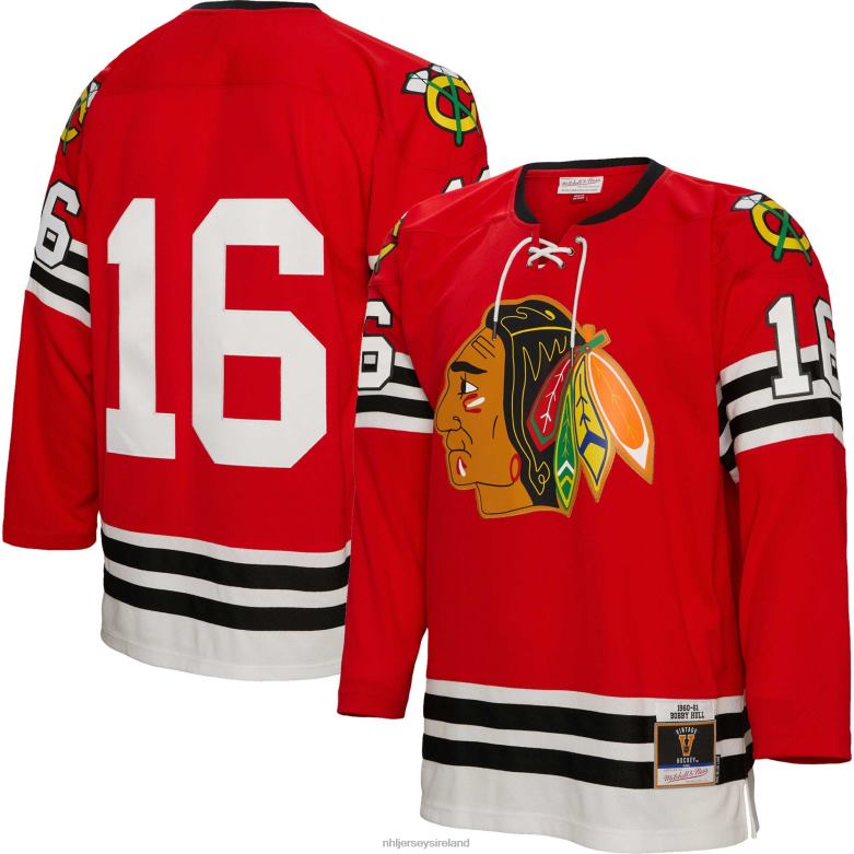 NHL Men Chicago Blackhawks Bobby Hull Mitchell & Ness Red 1960 Blue Line Player Jersey D002V2233 Clothing