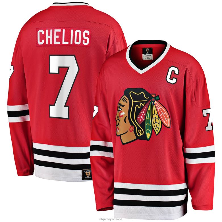 NHL Men Chicago Blackhawks Chris Chelios Fanatics Branded Red Premier Breakaway Retired Player Jersey D002V184 Clothing
