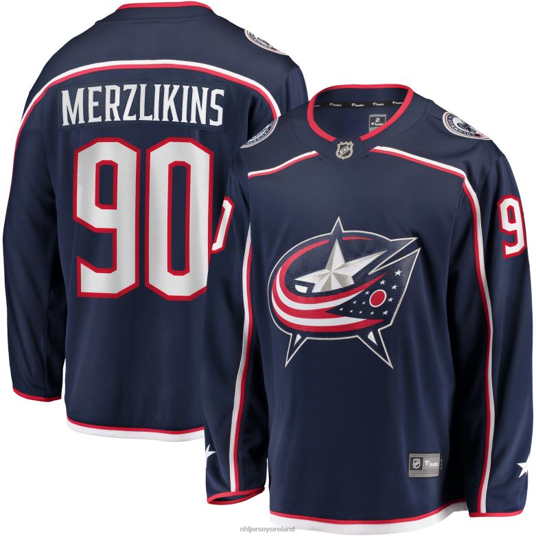 NHL Men Columbus Blue Jackets Elvis Merzlikins Fanatics Branded Navy Home Breakaway Player Jersey D002V1392 Clothing