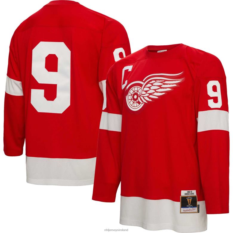 NHL Men Detroit Red Wings Gordie Howe Mitchell & Ness Red 1960 Blue Line Player Jersey D002V642 Clothing