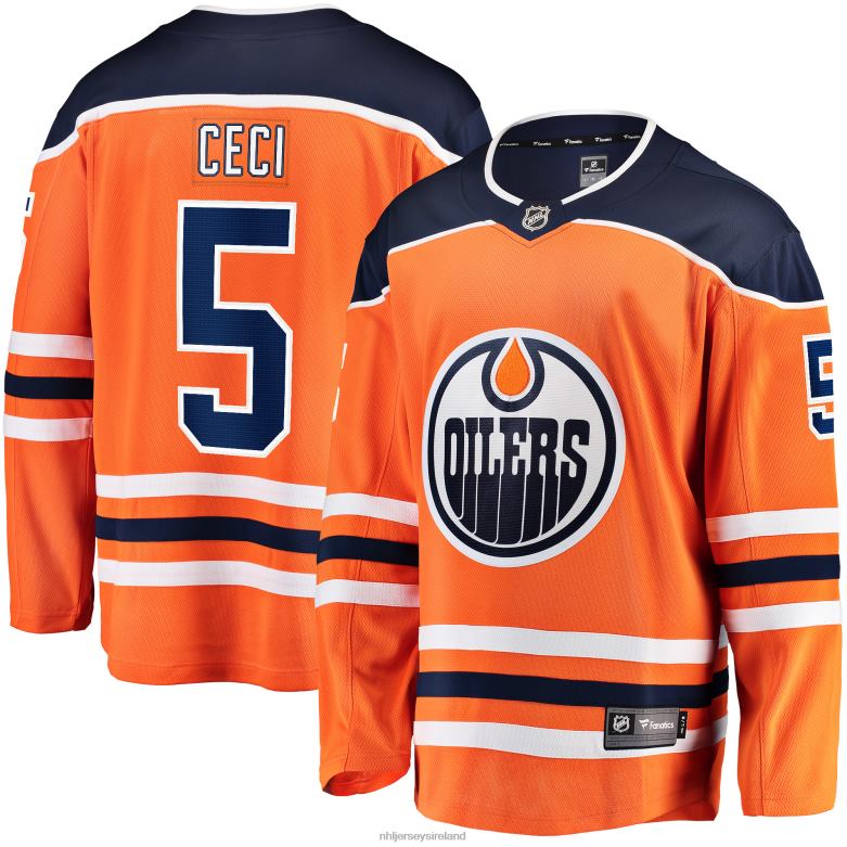 NHL Men Edmonton Oilers Cody Ceci Fanatics Branded Orange Home Breakaway Player Jersey D002V2032 Clothing