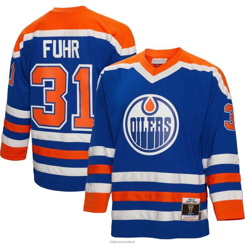 NHL Men Edmonton Oilers Grant Fuhr Mitchell & Ness Royal 1986 Blue Line Player Jersey D002V1182 Clothing