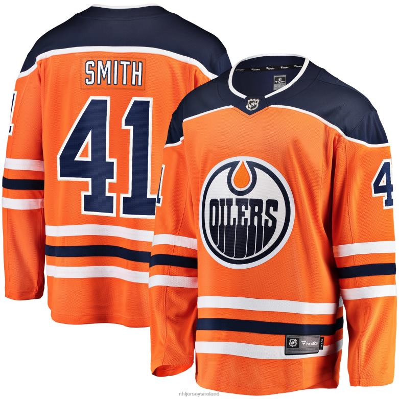 NHL Men Edmonton Oilers Mike Smith Fanatics Branded Orange Breakaway Team Color Player Jersey D002V1583 Clothing