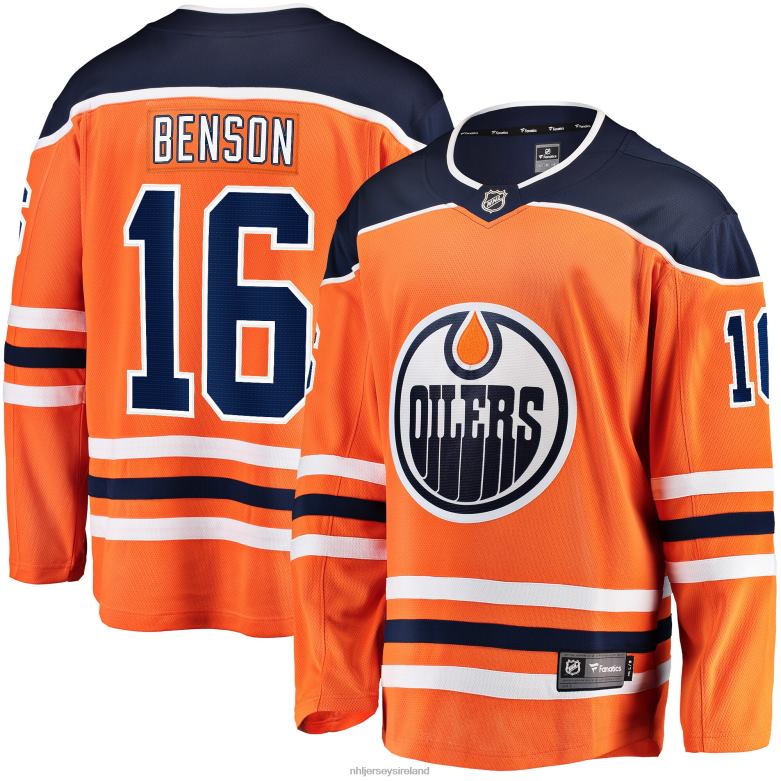 NHL Men Edmonton Oilers Tyler Benson Fanatics Branded Orange Home Breakaway Player Jersey D002V2028 Clothing