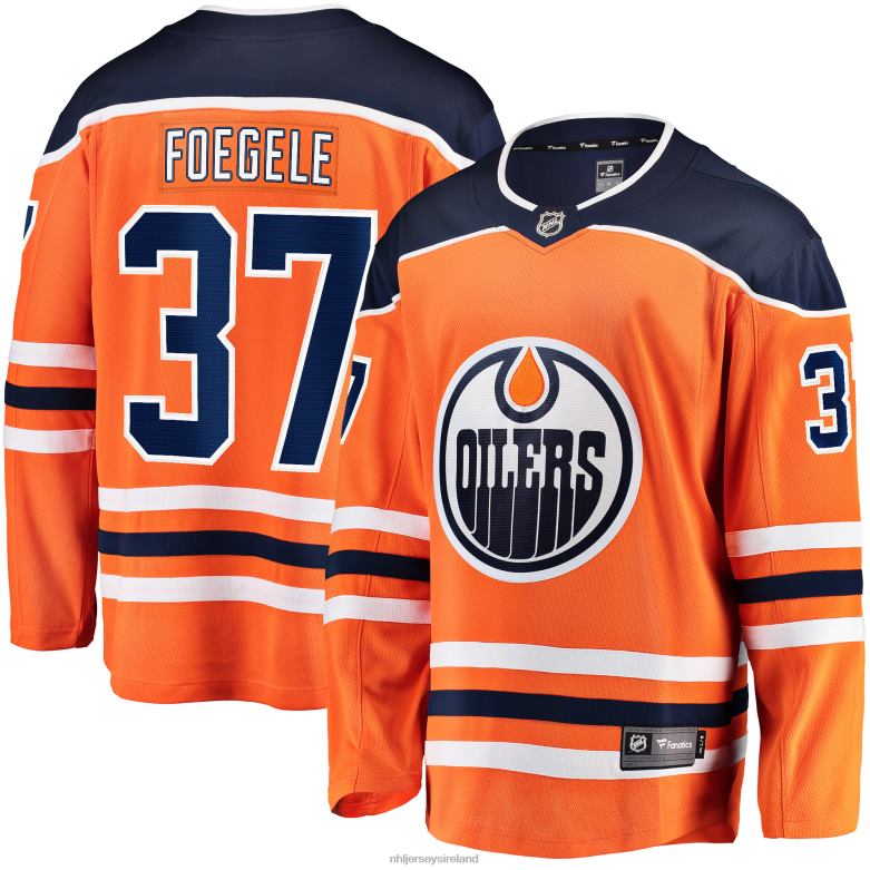 NHL Men Edmonton Oilers Warren Foegele Fanatics Branded Orange Home Breakaway Player Jersey D002V2031 Clothing