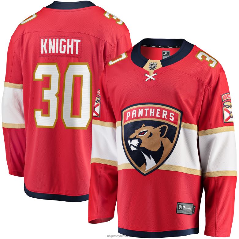 NHL Men Florida Panthers Spencer Knight Fanatics Branded Red 2017/18 Home Breakaway Replica Jersey D002V1306 Clothing