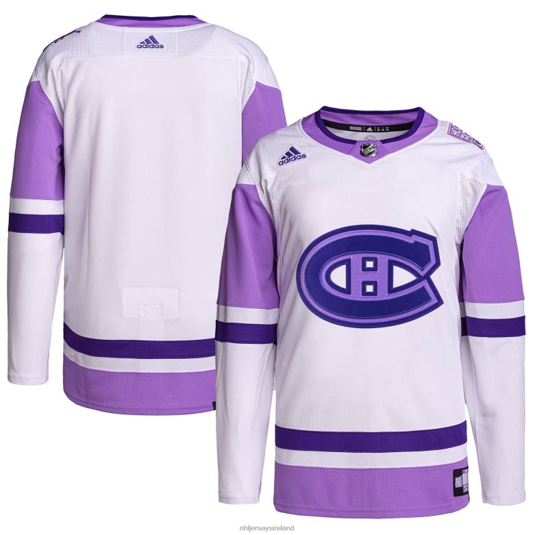 NHL Men Montreal Canadiens Adidas White/Purple Hockey Fights Cancer Primegreen Authentic Blank Practice Jersey D002V1642 Clothing