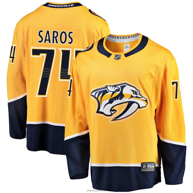 NHL Men Nashville Predators Juuse Saros Fanatics Branded Gold Breakaway Player Jersey D002V466 Clothing