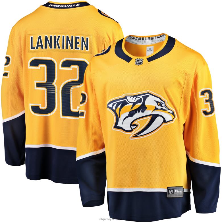NHL Men Nashville Predators Kevin Lankinen Fanatics Branded Gold Home Breakaway Player Jersey D002V1866 Clothing