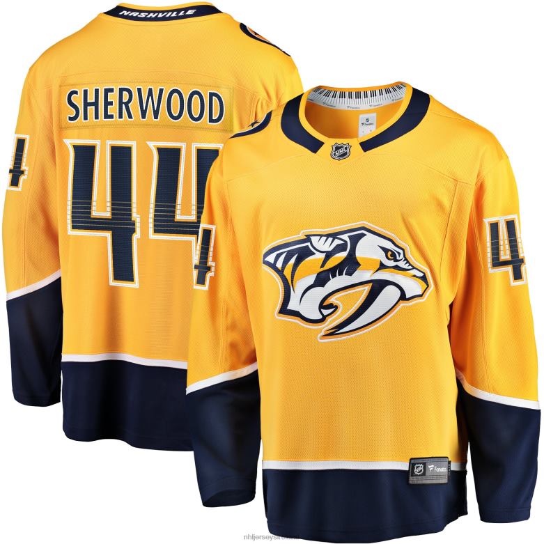 NHL Men Nashville Predators Kiefer Sherwood Fanatics Branded Gold Home Breakaway Player Jersey D002V1946 Clothing