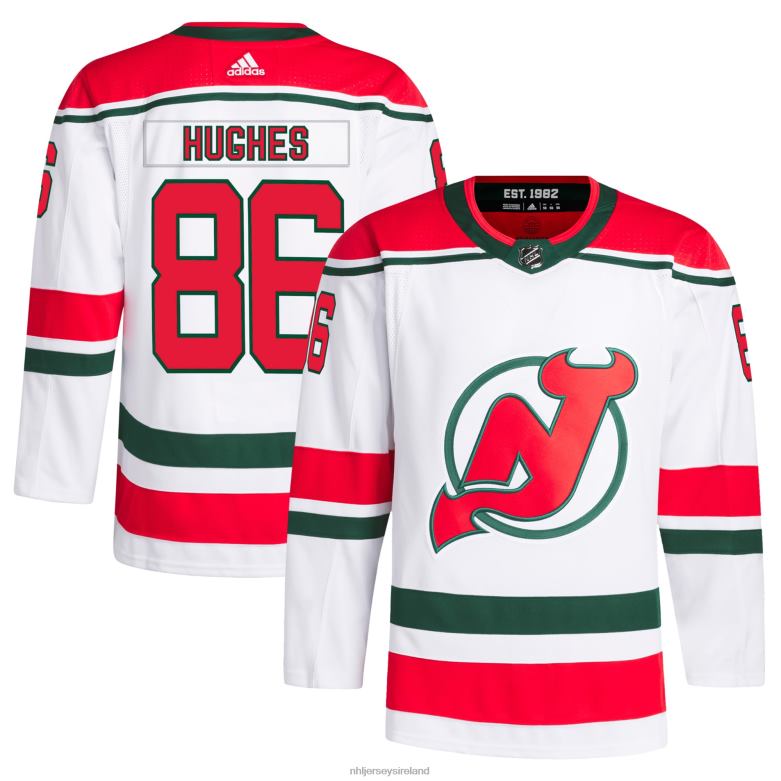 NHL Men New Jersey Devils Jack Hughes Adidas White 2022/23 Heritage Primegreen Authentic Pro Jersey D002V75 Clothing