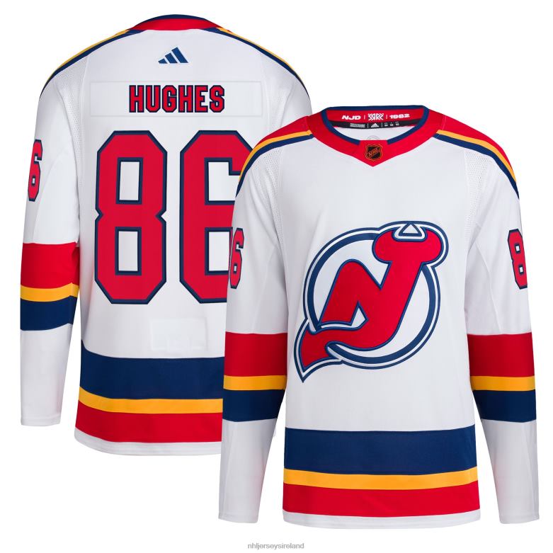 NHL Men New Jersey Devils Jack Hughes Adidas White Reverse Retro 2.0 Authentic Player Jersey D002V97 Clothing
