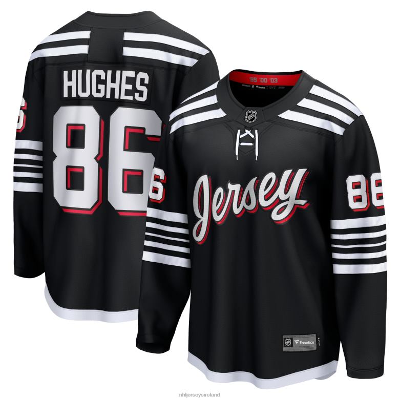 NHL Men New Jersey Devils Jack Hughes Fanatics Branded Black Alternate Premier Breakaway Player Jersey D002V7 Clothing