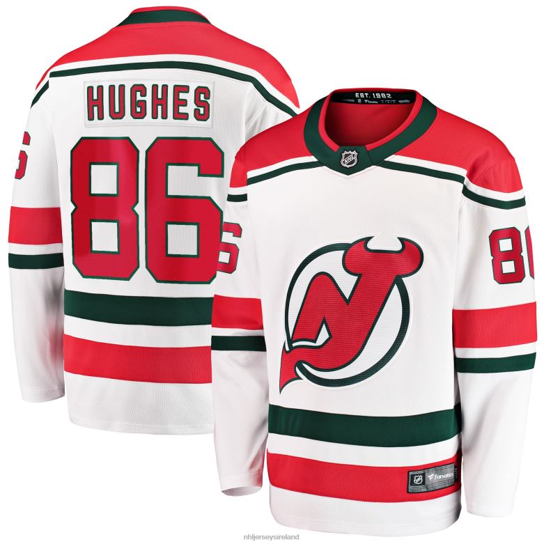 NHL Men New Jersey Devils Jack Hughes Fanatics Branded White 2022/23 Heritage Premier Breakaway Jersey D002V63 Clothing